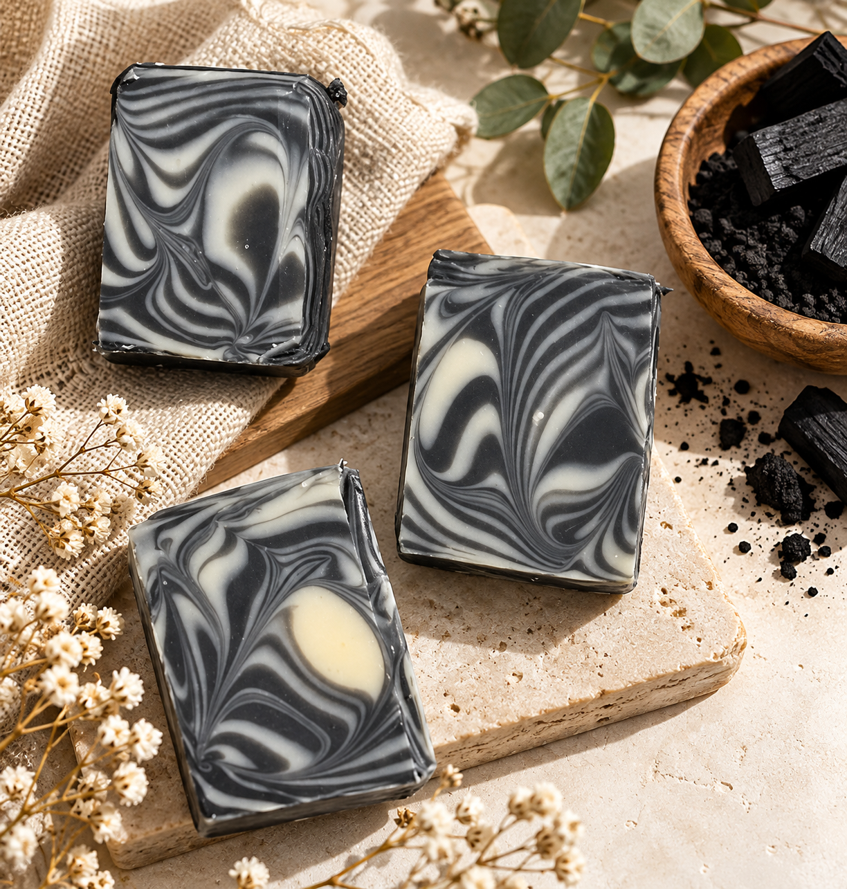 Charcoal & Kaolin Clay Swirl Soap