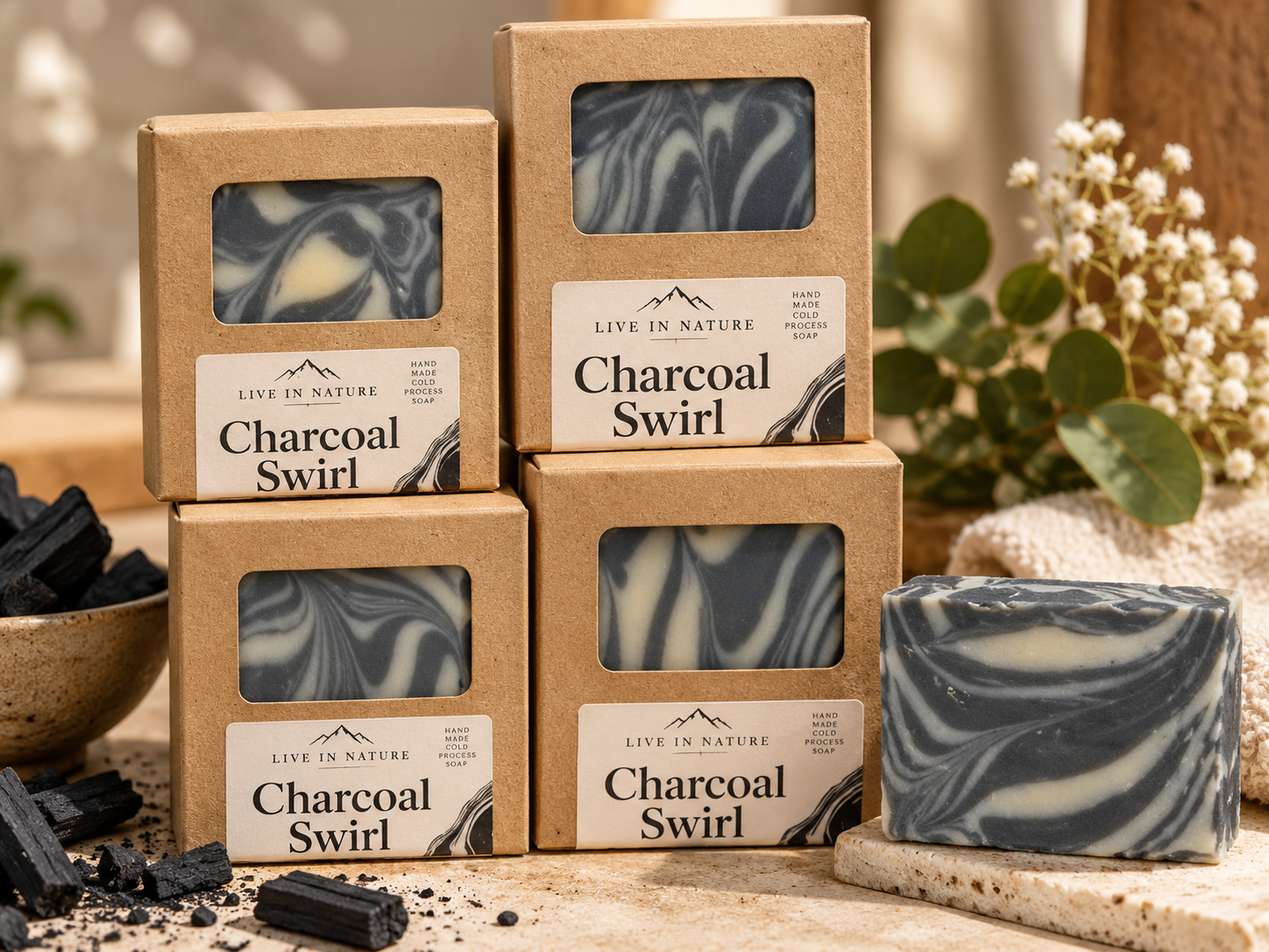 Charcoal & Kaolin Clay Swirl Soap - Image 4
