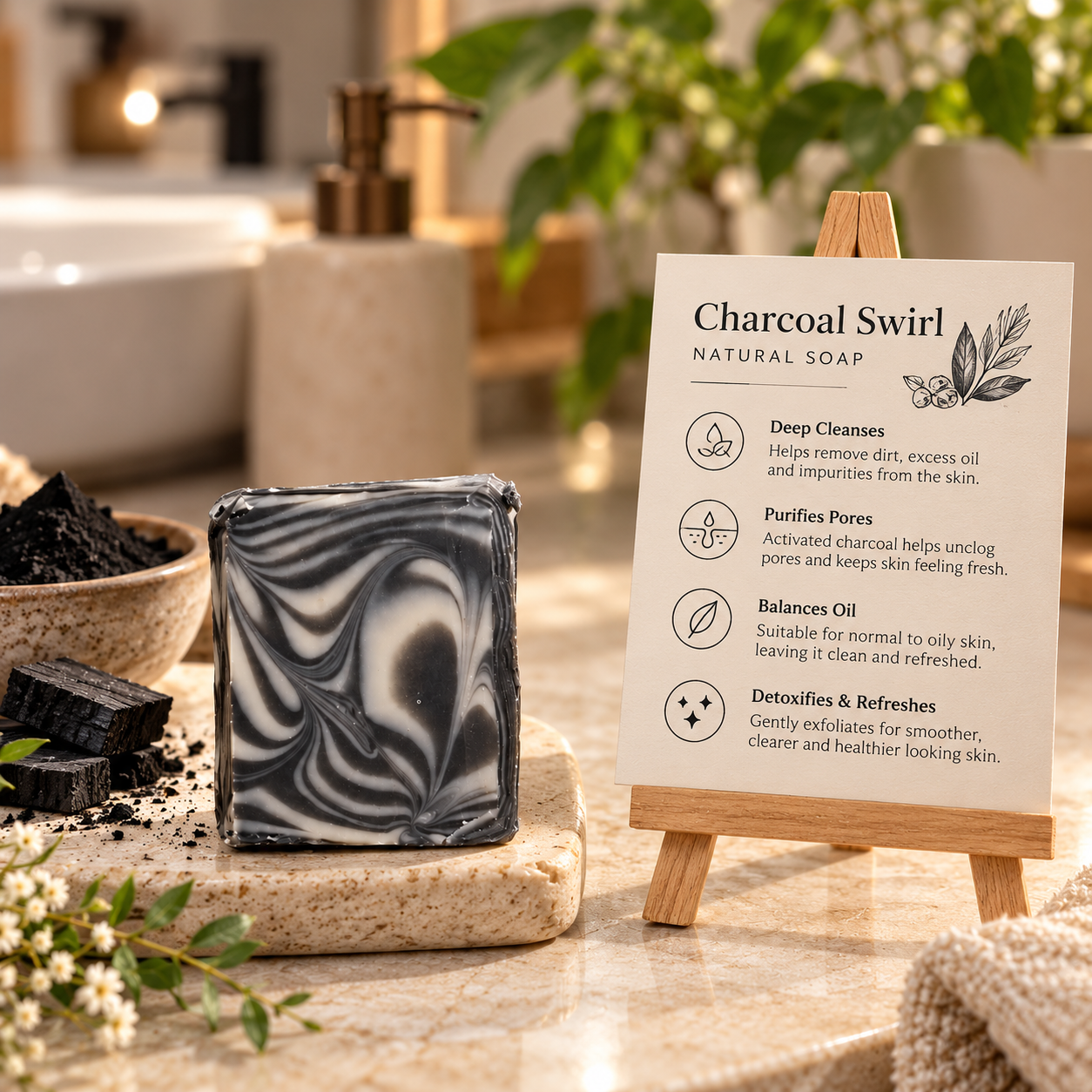 Charcoal & Kaolin Clay Swirl Soap - Image 3
