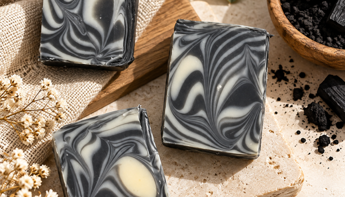 Charcoal & Kaolin Clay Swirl Soap
