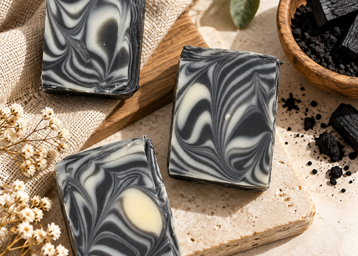 Charcoal & Kaolin Clay Swirl Soap